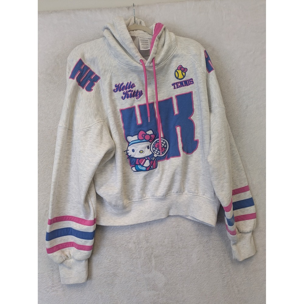 Hello Kitty Hoodie Women's L Ash Heather Tennis MVP Graphic Pullover